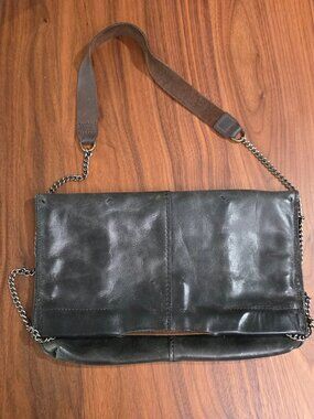 Large Jo handbags black leather tote, fold over with chain/leather strap